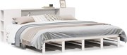 vidaXL Pat cu bibliotecă fără saltea, alb, 200x200 cm, lemn masiv