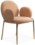 Scaun dining bej cu tapiterie boucle si cadru metalic auriu BUC 282