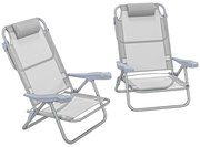 Outsunny Set 2 Scaune de Camping Pliabile cu Tetieră Căptușită și Spătar Reglabil în 6 Poziții, 62x65x80 cm, Gri Deschis | Aosom Romania