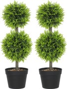 HOMCOM Set de 2 plante artificiale decorative, bile de buxus 60 cm cu ghiveci, plastic, verde | Aosom Romania