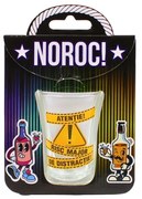 Pahar pentru shot, 7cm, cu mesajul Atenție! Risc major de distracție!