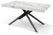 Masa extensibila Menego, blat ALB MARMORAT - 160 cm / 90 cm / h 77 - NEGRU