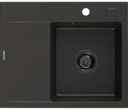 Mexen Ben chiuvetă de granit cu 1 compartiment și picurător, dreapta 600 x 500 mm, negru/auriu metalizat sifon negru