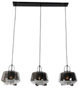 Lampa suspendata neagra cu sticla fumurie 30 cm alungita 3 lumini - Kevin