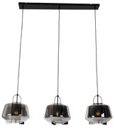 Lampă suspendată neagră cu sticlă fumurie 30 cm ovală cu 3 lumini - Kevin