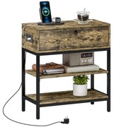 HOMCOM Măsuță de Cafea cu 2 Prize și 2 Porturi USB, Sertar și 2 Rafturi Deschise, 60x30x66,5 cm, Maro | Aosom Romania