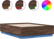 vidaXL Cadru de pat cu LED, stejar maro, 135x190 cm, lemn prelucrat