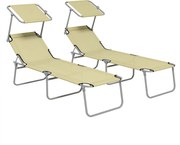 Outsunny Set de 2 Șezlonguri Pliabile cu Tetieră Reglabilă, Spătar Reglabil, Șezlonguri de Grădină din Material Oxford și Metal, pentru Plajă, Piscină, 187x58x36 cm, Bej | Aosom Romania