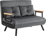 HOMCOM Canapea Pat de 2 Locuri cu Spătar Reglabil pe 5 Nivele și 2 Perne din Material Capitonat, 102x73x81 cm, Gri Închis | Aosom Romania