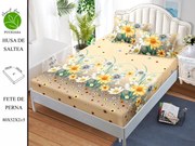 Husa de pat cu elastic 180x200 din Bumbac Finet + 2 Fete de Perna - Camp De Flori