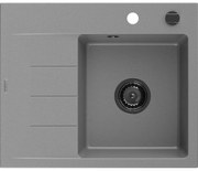Mexen Ben chiuvetă de granit cu 1 cuvă și scurgător, dreapta 600 x 500 mm, gri, sifon negru - 6523605000-71-B