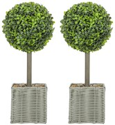 HOMCOM Set de 2 plante artificiale, arbori artificiali rezistenți la UV în ghiveci, potriviți atât pentru interior, cât și pentru exterior, din plastic, ciment, verde | Aosom Romania