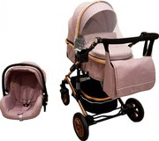 Carucior nou nascuti 3 in 1 Baby Care™ PRO 531 , Cu geanta Bebe inclusa, Cadru Aluminiu Gold, Amortizoare, Roti din cauciuc plin AVE, Landou, Scoica