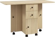 HOMCOM Masă de Bucătărie Pliabilă, Masă Rabatabilă cu Roți și Frâne pentru 6 Persoane, Birou Pliabil cu 2 Sertare și Dulap, pentru Living, 120x60x76.5 cm, Lemn Natural | Aosom Romania