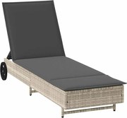 vidaXL Șezlong cu roți și pernă, gri deschis, poliratan