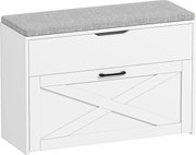 HOMCOM Bancă Pantofar de Intrare, Pantofar cu Săriță Capitonată Lavabilă, Antă Rabatabilă, Compartiment cu Închidere Lentă, Rafturi Reglabile, pentru 8 Perechi de Pantofi, Hol Coridor Cameră, Alb | Aosom Romania