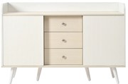 Comodă cu 3 sertare, uși glisante în dungi, 117,5x39,5x79 cm, Alb