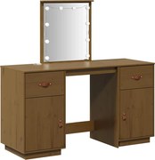 vidaXL Set de masă de toaletă cu LED, maro miere, lemn masiv de pin