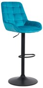 Scaun de bar turcoaz ABS 145 din catifea și baza metalică neagră