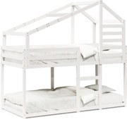 vidaXL Pat supraetajat cu acoperiș, alb, 75x190 cm, lemn masiv de pin