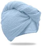 Prosop turban albastru deschis cu uscare rapida, 100% bumbac