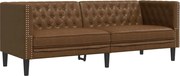 vidaXL Canapea Chesterfield cu 3 locuri, maro, piele ecologică