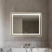Oglindă Baie LED și Dezaburire Elit's Premium cu Senzor Touch, Lumina Rece, Caldă și Neutră, 80x60cm, cu rama Bronz Antichizat