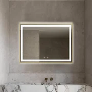 Oglindă Baie LED și Dezaburire Elit's Premium cu Senzor Touch, Lumina Rece, Caldă și Neutră, 80x60cm, cu rama Bronz Antichizat