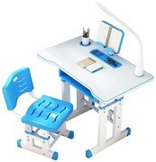 Birou copii din MDF cu lampa inclusa Novokids Premium desk, Dimensiuni 80X50X70, Cadru metalic, Albastru cu Alb