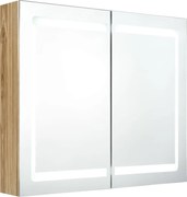 vidaXL Dulap de baie cu oglindă și LED, stejar, 80x12x68 cm