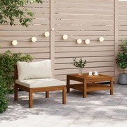 vidaXL Set canapea grădină perne alb crem, 2 piese, lemn masiv acacia