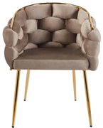 RESIGILAT- Scaun dining, tapiterie catifea, cadru metalic auriu, Maro Gri