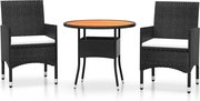 vidaXL Set bistro de grădină, 3 piese, negru, poliratan și lemn masiv