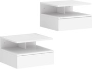 HOMCOM Set de 2 Noptiere Suspendate cu Sertar și Raft Deschis, 35x32x22.5 cm, Alb | Aosom Romania