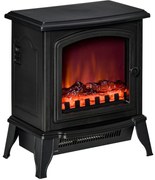 HOMCOM Șemineu Electric Portabil 1000W/2000W din ABS și Sticlă Negru | Aosom Romania