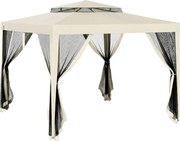 Outsunny Foisor de Gradina cu Plasa de Tantari, Foisor 3x3 m cu Acoperis Dublu si Cadru din Metal, Bej