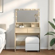 vidaXL Masă de toaletă cu LED, stejar sonoma, 80x41x134,5 cm