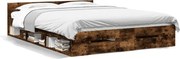 vidaXL Cadru pat cu sertare stejar fumuriu 135x190 cm lemn prelucrat