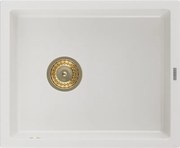 Mexen Pedro chiuvetă de granit cu 1 compartiment 560 x 460 mm, albă, sifon auriu - 6508561000-20-G