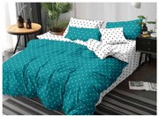 Lenjerie Din Bumbac Tip Finet 6 Piese Pentru Pat Dublu - Alb Turcoaz Cu Buline
