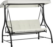 Outusunny Leagăn cu 3 Locuri de Grădină, Balansoar pentru Exterior cu Acoperiș Reglabil, din Oțel și Poliester, 195x117x175 cm, Crem | Aosom Romania