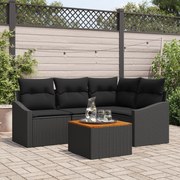 vidaXL Set de canapele pentru grădină cu pernă 5 pcs Negru Rattan poli