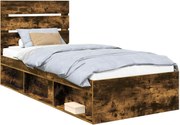 vidaXL Cadru de pat Stejar fumuriu 90 x 200 cm Lemn de pin masiv