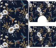 Set covoare baie antiderapante, 3 piese, model flori si colibri decorativi