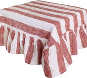 Față de masă din bumbac organic, rosu și alb, model în dungi cu volănaș decorativ, 150 × 250 cm, „Ida Stripe"