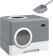 PawHut Litieră pentru Pisici cu Capac, Lopețică și Tăviță Detașabilă Gri | Aosom Romania