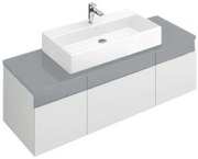 Dulap baza suspendat cu blat sticla, Memento Villeroy&amp;Boch, lavoar centru, 140.6x53.5x42.5cm, alb/gri, C25500MT