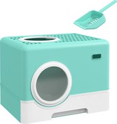 PawHut Litieră pentru Pisici cu Capac și Lopățică, Intrare Dublă și Tavă Detașabilă, 52x41x38.5 cm, Verde | Aosom Romania