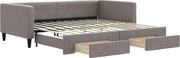 vidaXL Pat de zi cu extensie și sertare, gri taupe, 100x200 cm, textil