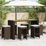 vidaXL Scaune de bar pentru grădină cu perne, 6 buc., maro, poliratan